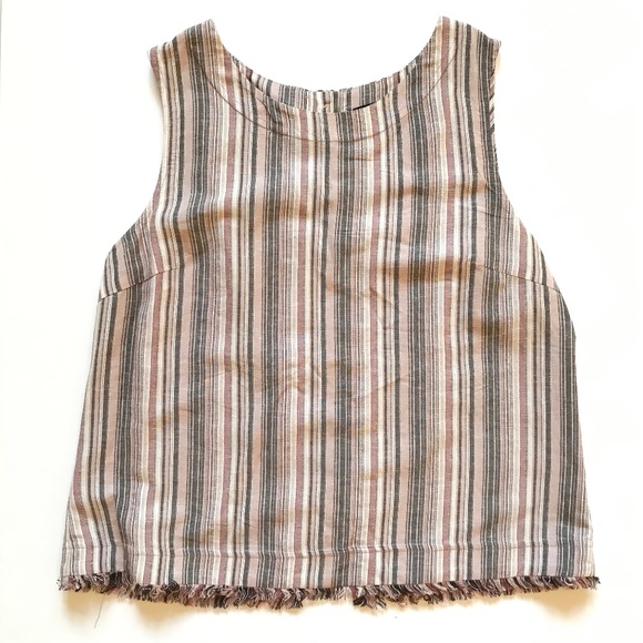Anthropologie DREW Stripe Top Shirt Womens Medium Pink Mauve Sleeveless Fringe - Picture 1 of 10
